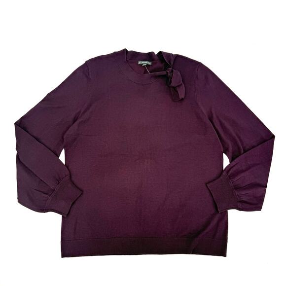 Adrianna Papell Deep Purple Tie Neck Sweater Ballon Sleeve Women’s Size XL Chic - Picture 6 of 7